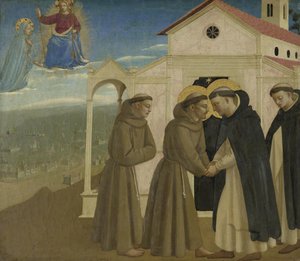 Teil einer Predella: Die Begegnung der Heiligen Dominikus und Franziskus