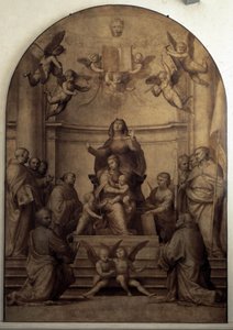 Pala del Gran Consiglio, Darstellung der Heiligen Anna, der Jungfrau und der Kinder Jesus und Johannes der Täufer, umgeben von Heiligen von Fra Bartolommeo