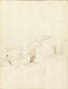 Wassermühle mit Figuren auf einer Bogenbrücke von Fra Bartolommeo