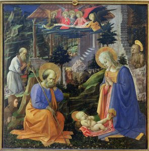 Anbetung des Kindes mit den Heiligen Hilarius, Hieronymus, Maria Magdalena und Engeln