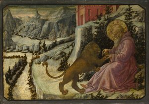 Heiliger Hieronymus und der Löwe Predella-Panel des Pistoia Santa Trinità Altars, 1455-1460 von Fra Filippo Lippi