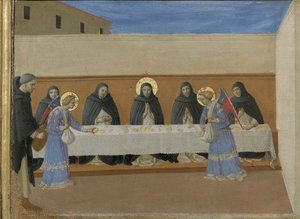 Die Engel servieren den Mönchen das Abendessen. Cortona Polyptychon (Detail), ca. 1437