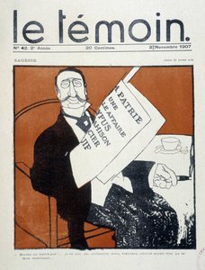 Dreyfus-Affäre: „Ein weiterer jüdischer Verräter!... Ich bin kein Antisemit, aber wirklich, dieser hätte katholisch sein können“ (jüdischer Bourgeois liest die Presse), Zeichnung von Xavier Gose - in „Le Témoin“ vom 02.11.1907. von Francesc Xavier Gosé