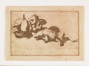 Studie von zwei toten Figuren und einem Pferd