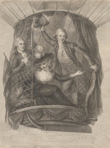 Aufstieg von Madame Sage, Chevalier Biggin und Kapitän Vincent Lunardi in einem Ballon, 20. Juni 1785 von Francesco Bartolozzi