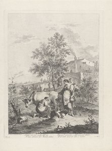 Landschaft mit Kuhmelkerin