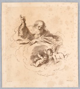 Der Allmächtige in den Wolken, mit zwei Jungen Engeln von Francesco Bartolozzi
