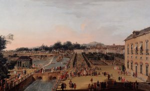 Ferdinand VI. und Barbara von Braganza in den Gärten von Aranjuez, 1756 von Francesco Battaglioli