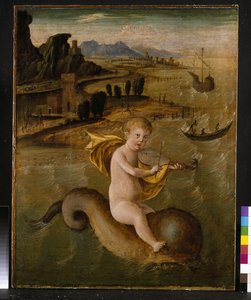 Arion reitet auf einem Delphin, ca. 1509-10, Tempera und Öl auf Holz von Francesco Bianchi Ferrari