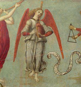 Engel, der Dudelsack spielt, ca. 1475-97 Tempera auf Holz (Detail)