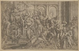 Der heilige Rochus verteilt Almosen an eine Gruppe von Menschen, ca. 1607 von Francesco Brizio