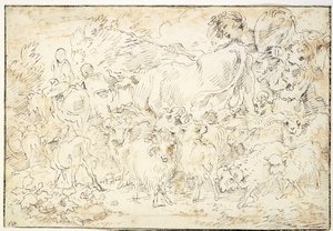 Hirten mit Ziegen, Schafen, einer Kuh und einem Hirtenhund von Francesco Castiglione