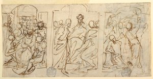Drei Phasen der Passion: Die Verspottung, Christus vor Pilatus, Geißelung, ca. 1848 von Francesco Coghetti