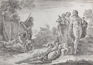Neun Figuren bei einer Herme des Pan, aus Bacchanals und Geschichten von Francesco Fontebasso