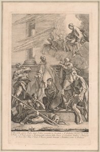 Die Madonna und das Kind mit zwei Engeln und den Heiligen Scholastica, Benedikt, Rochus, Petrus, Paulus und Hieronymus von Francesco Fontebasso after Sebastiano Ricci