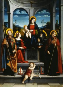 Jungfrau und Kind mit den Heiligen Benedikt, Justina, Placidus und Scholastica, um 1515