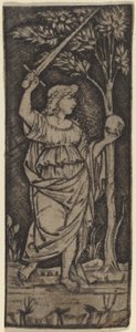Allegorische Figur: Frau mit Schwert und Kugel von Francesco Francia or Peregrino da Cesena