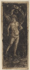 Cherub auf einer Vase mit Inschrift: "SOLI DEO HONOR" von Francesco Francia or Peregrino da Cesena