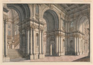 Zeichnung, Bühnenbild: Palastinterieur, 1700-1750