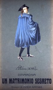 Charakter „Paolino“ in „Geheime Hochzeit“ (Il matrimonio segreto) von Domenico Cimarosa (1749 - 1801). Kostüm von F. Gamba - Scala von Mailand von Francesco Gamba