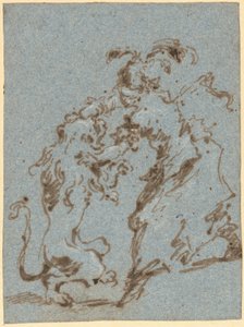 Eine elegant gekleidete Frau kämpft mit einem Löwen von Francesco Guardi
