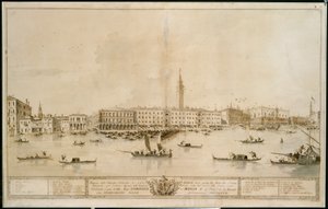 Panorama von Venedig vom Bacino di San Marco aus, einschließlich des Entwurfs für das geplante Teatro Manin von Francesco Guardi