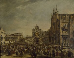 Papst Pius VI. segnet die Menge auf dem Campo SS. Giovanni und Paolo, 18. Jahrhundert von Francesco Guardi