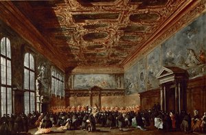 Der Doge von Venedig gibt Audienz in der Sala del Collegio im Dogenpalast