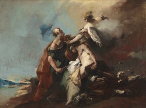 Das Opfer Isaaks, Tobias und der Engel, Die Engel erscheinen Abraham, Abraham empfängt die drei Engel (Gemäldeserie) von Francesco Guardi