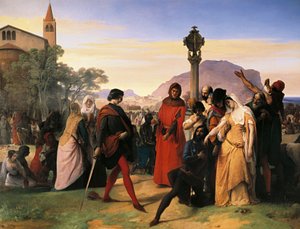 Sizilianische Vesper, die Braut von Ruggiero Mastrangelo aus Palermo wird von dem Franzosen Droetto beleidigt und mit seinem Tod gerächt von Francesco Hayez