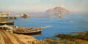 Marina mit Boot und Fischern von Francesco Lojacono