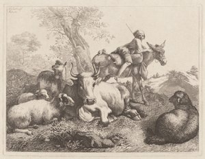 Junge auf einem Esel, der eine Gruppe von Tieren bewacht, 1763