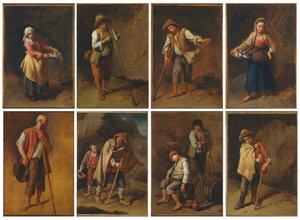 Acht Figurenstudien von Bauern und Hirten von Francesco Londonio