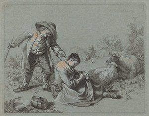 Bauer neckt ein schlafendes Mädchen mit einem Zweig von Francesco Londonio
