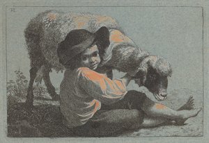 Sitzender Bauernjunge mit einem Schaf von Francesco Londonio