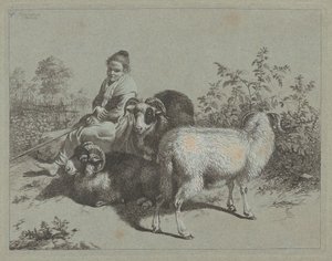 Sitzende Schäferin mit drei Widdern, 1762 von Francesco Londonio