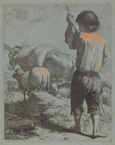 Hirte mit Esel, Schaf und Ziege