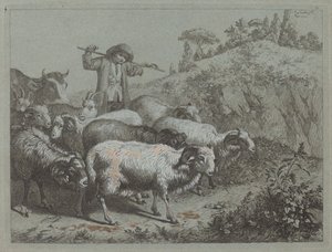 Schäfer mit seiner Herde von Francesco Londonio