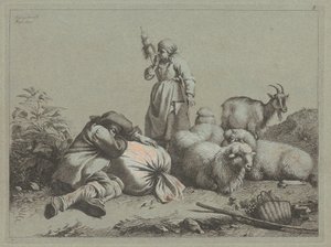 Schlafender Bauer und stehende Spinnerin von Francesco Londonio