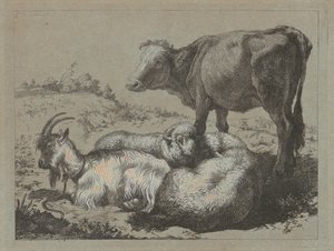 Stehender Ochse, zwei Schafe und eine Ziege, ca. 1762 von Francesco Londonio