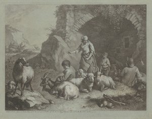 Frau, Hirtenjungen und Schafe in der Nähe eines Bogens von Francesco Londonio