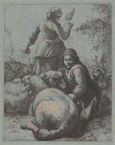 Spinnerin und ein Hirte mit Herde von Francesco Londonio
