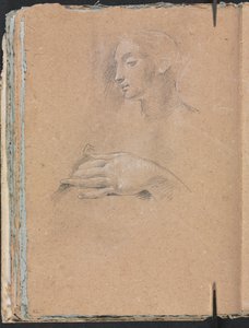 Verona Skizzenbuch: Frauenkopf und linke Hand Seite 42, 1760 von Francesco Lorenzi