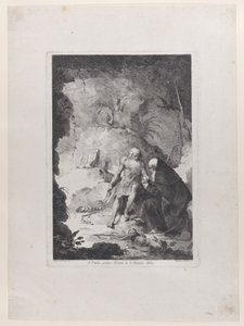 Heiliger Paulus der Einsiedler und Heiliger Antonius Abt im Gespräch in einer Landschaft, nach Pi..., ca. 1784-1836 von Francesco Novelli