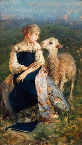 Hirtin oder Mädchen mit einer Ziege von Francesco Paolo Michetti