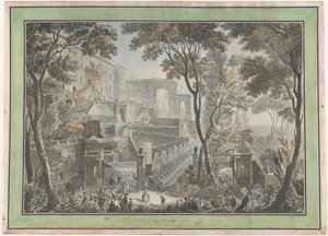 Palazzo der Villa d’Este in Tivoli, gesehen von der Fontana dell’Ovato von Francesco Piranesi