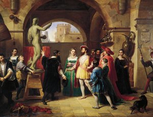 Francesco I (König von Frankreich) im Studio von Benvenuto Cellini von Francesco Podesti