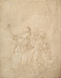 Klassische weibliche Figur Diana oder Venus mit zwei Kindern von Francesco Primaticcio