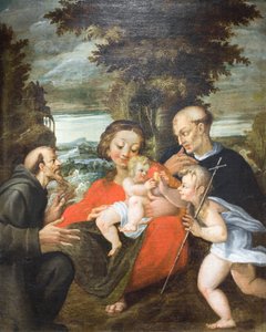 Madonna und Kind, St. Johannes, St. Franziskus und ein Benediktinerheiliger
