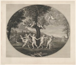 Putti tanzen um einen Baum von Francesco Rosaspina